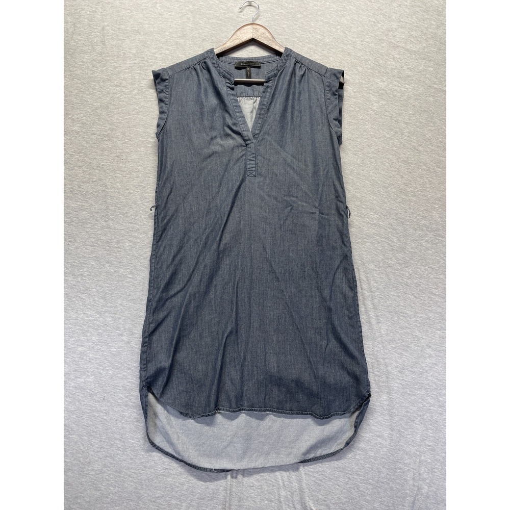 BCBGMaxAzria Shift Dress Womens 2XS Blue High Low Hem Sleeveless Split Neck